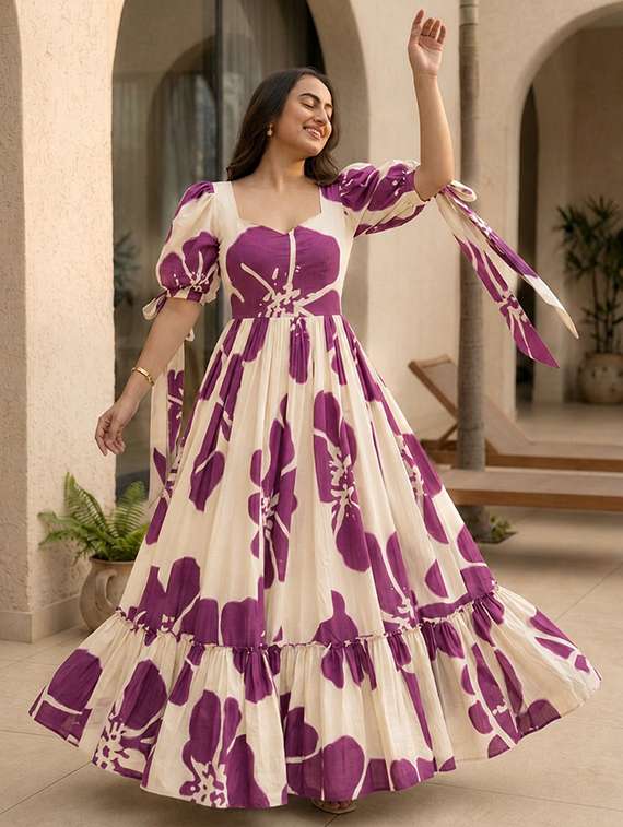 women printed sweetheart neck tiered dress - 22540038 -  Standard Image - 4