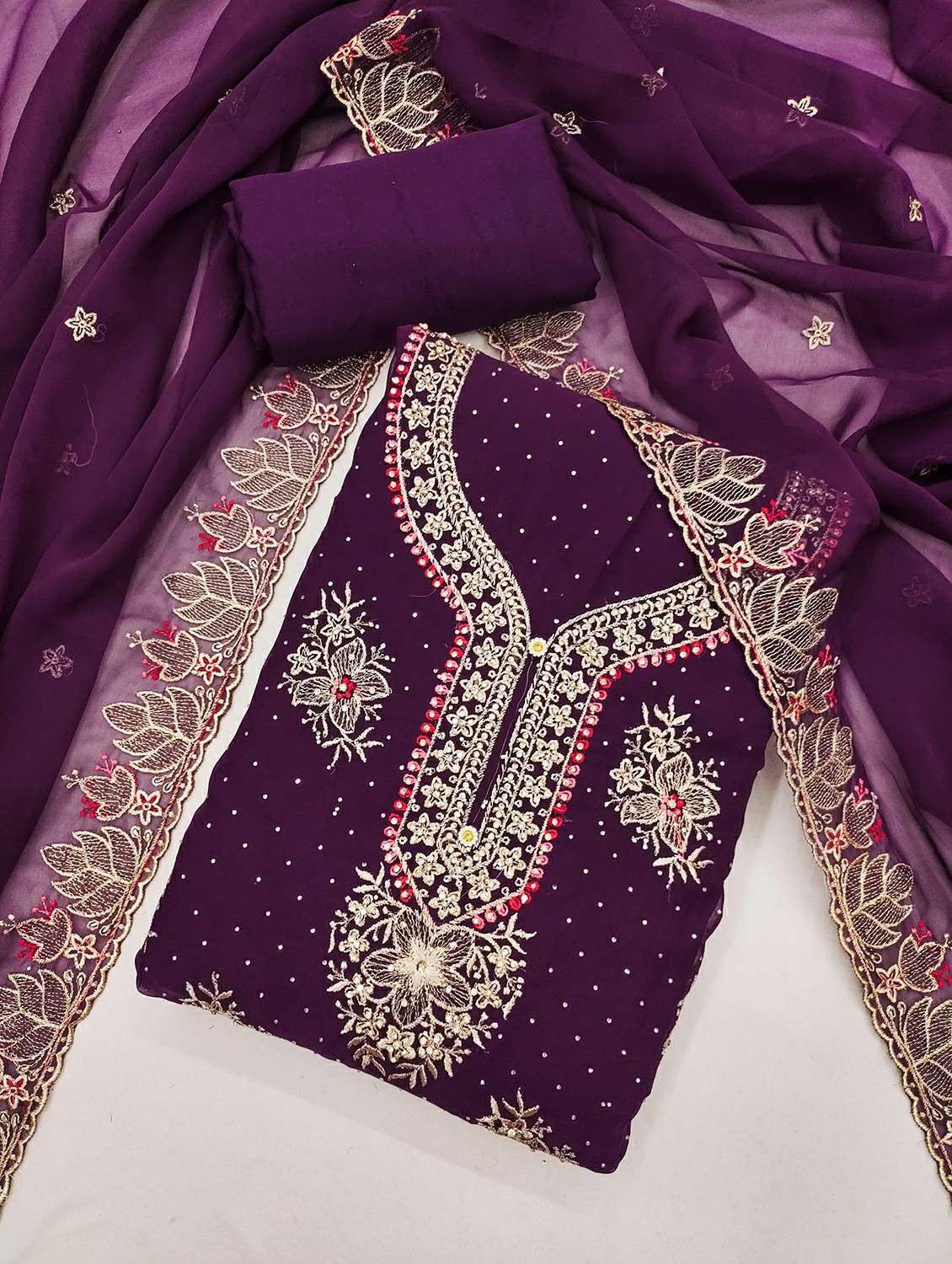Women Solid With Work Embroidered Unstitched Suit Set - 22540175 -  Standard Image - 1