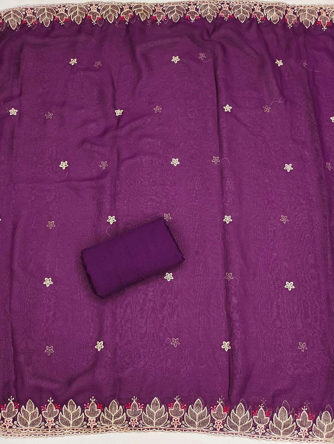 Women Solid With Work Embroidered Unstitched Suit Set - 22540175 -  Standard Image - 4