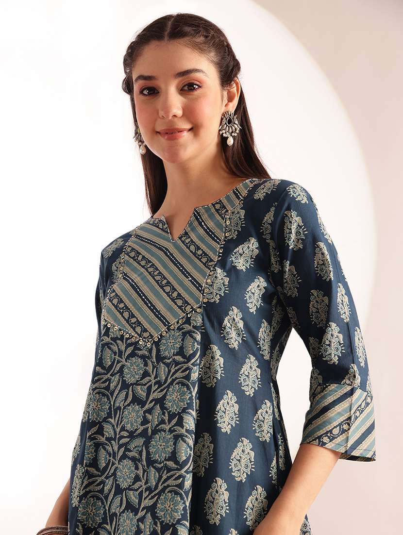 women printed three quarter sleeves a-line kurta  - 22540250 -  Standard Image - 1