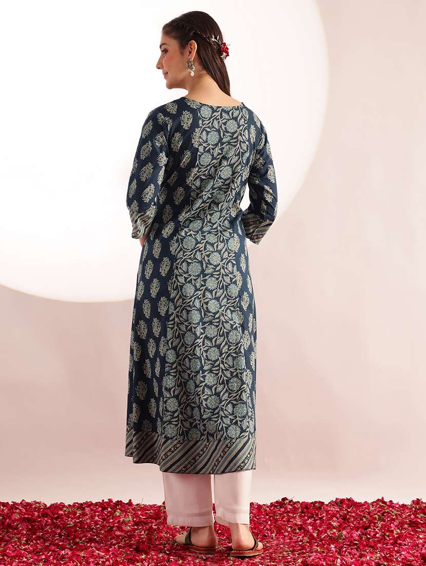 women printed three quarter sleeves a-line kurta  - 22540250 -  Standard Image - 4