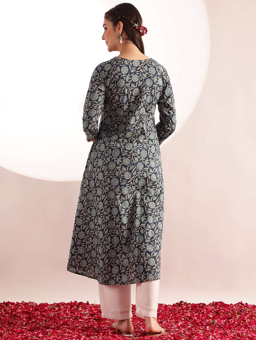 women printed three quarter sleeves a-line kurta  - 22540252 -  Standard Image - 4