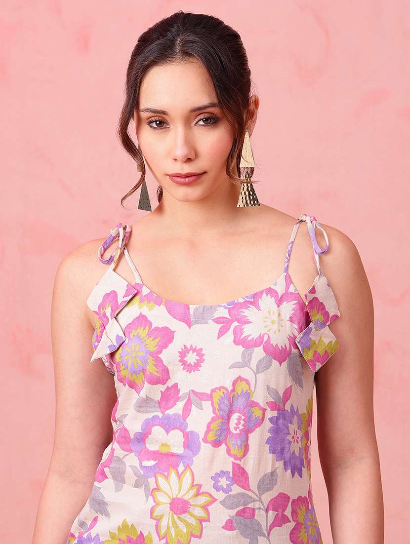 women printed shoulder strap straight kurti - 22540257 -  Standard Image - 1