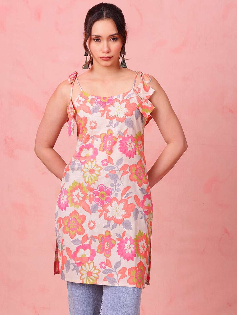 women printed shoulder strap straight kurti - 22540258 -  Standard Image - 1