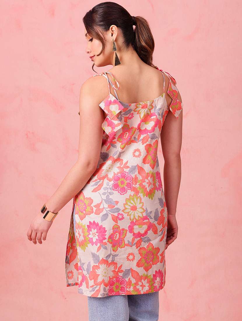 women printed shoulder strap straight kurti - 22540258 -  Standard Image - 4
