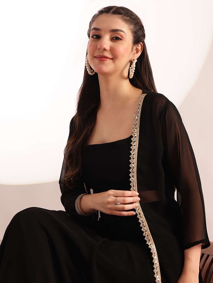 women solid with work sleeveless top and skirt fusion set - 22540273 -  Standard Image - 1