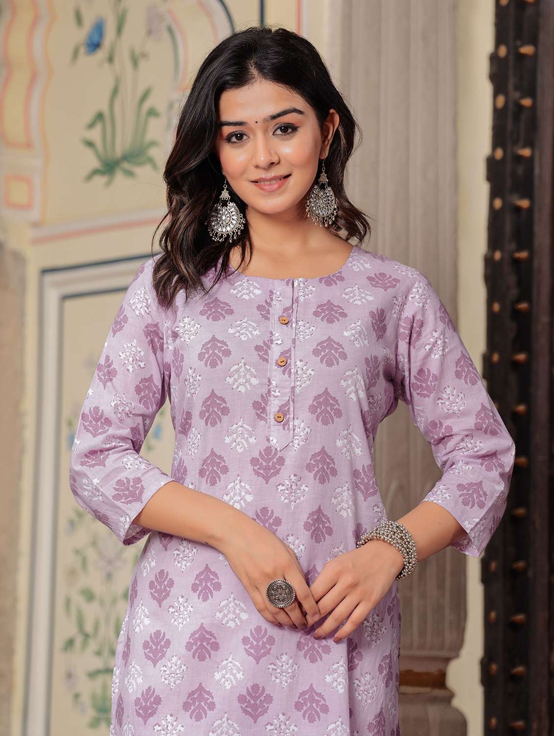 women printed three quarter sleeve straight kurta - 22540332 -  Standard Image - 1