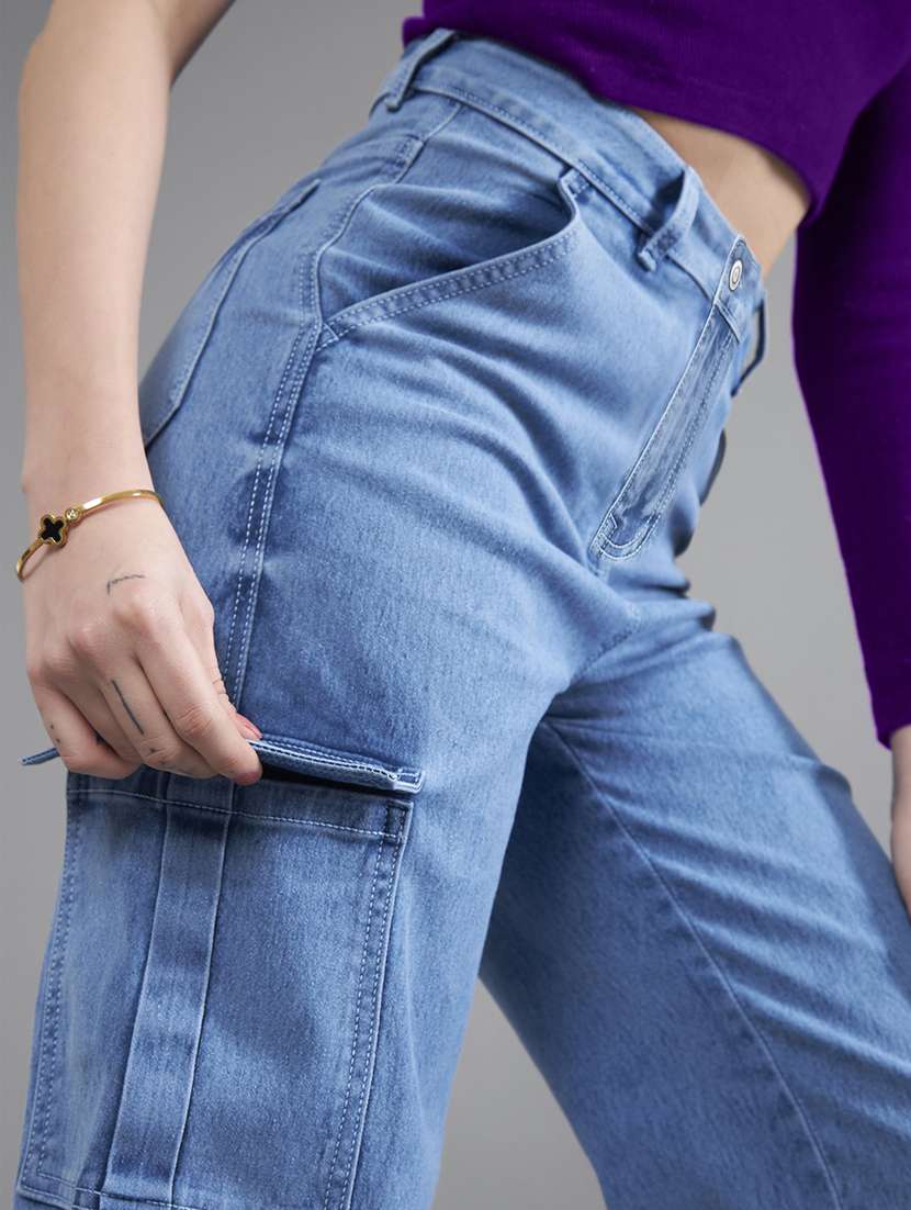women solid high rise cargo jeans - 22540353 -  Standard Image - 1