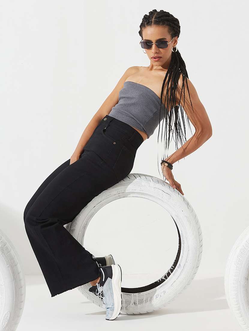 Women Solid High Rise Wide Leg Jeans - 22540384 -  Standard Image - 4