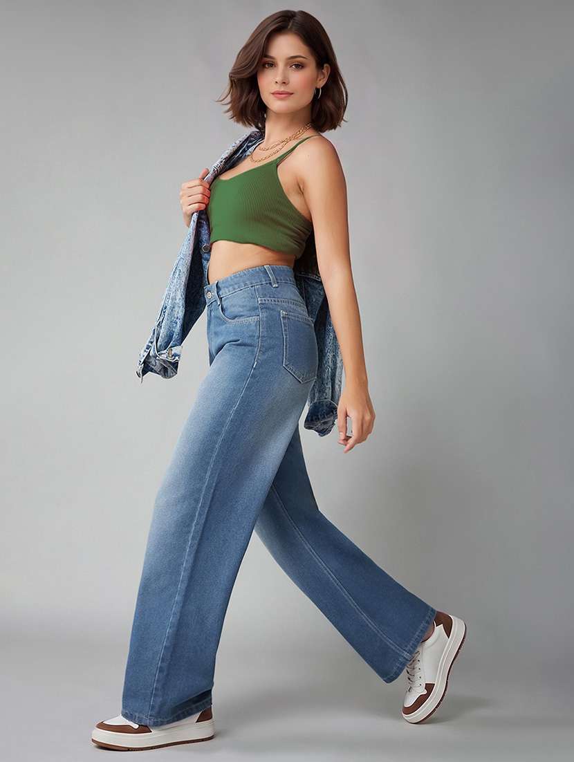 women washed high rise wide leg jeans - 22540442 -  Standard Image - 4