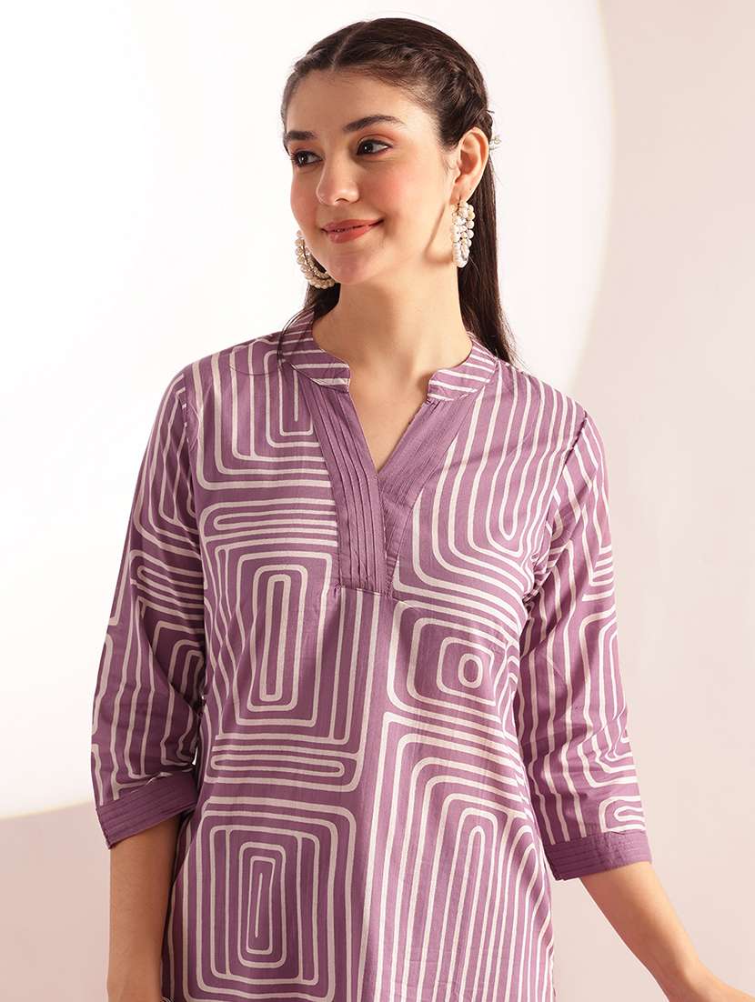 women printed three quarter sleeves kurta palazzo set - 22540456 -  Standard Image - 1