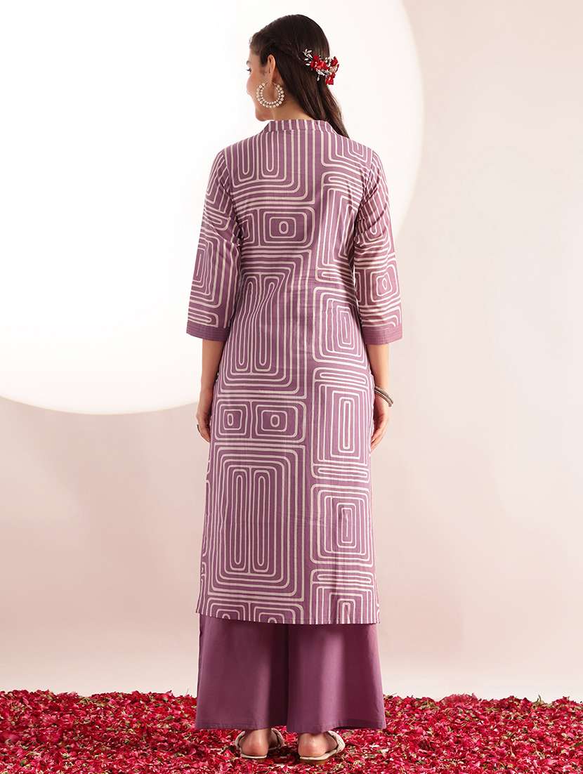 women printed three quarter sleeves kurta palazzo set - 22540456 -  Standard Image - 4