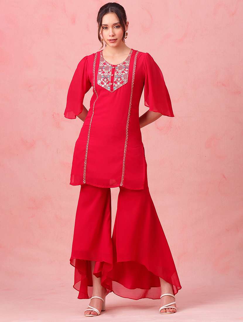 Women Embroidered Three Quarter Sleeves Kurta Sharara Set - 22540459 -  Standard Image - 1