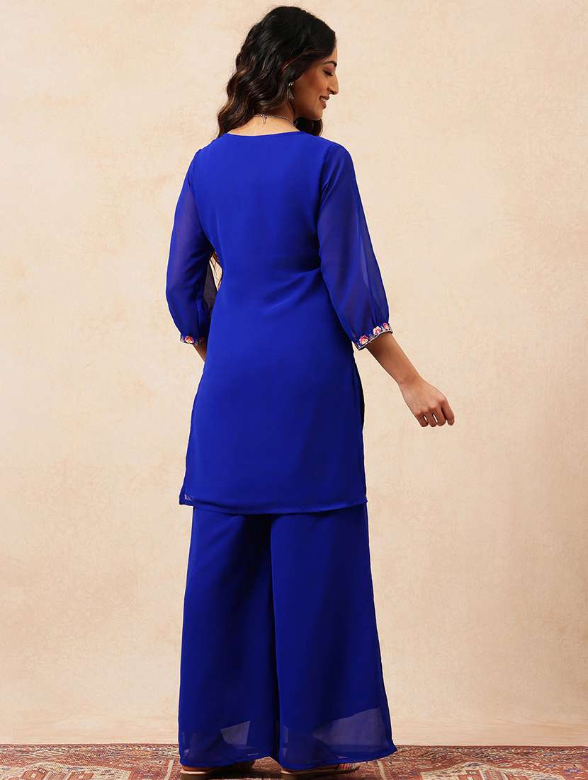 women embroidered three quarter sleeves kurta palazzo set - 22540460 -  Standard Image - 4