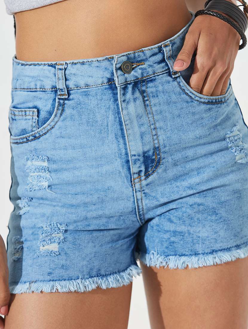 women distressed high rise denim shorts - 22540482 -  Standard Image - 1