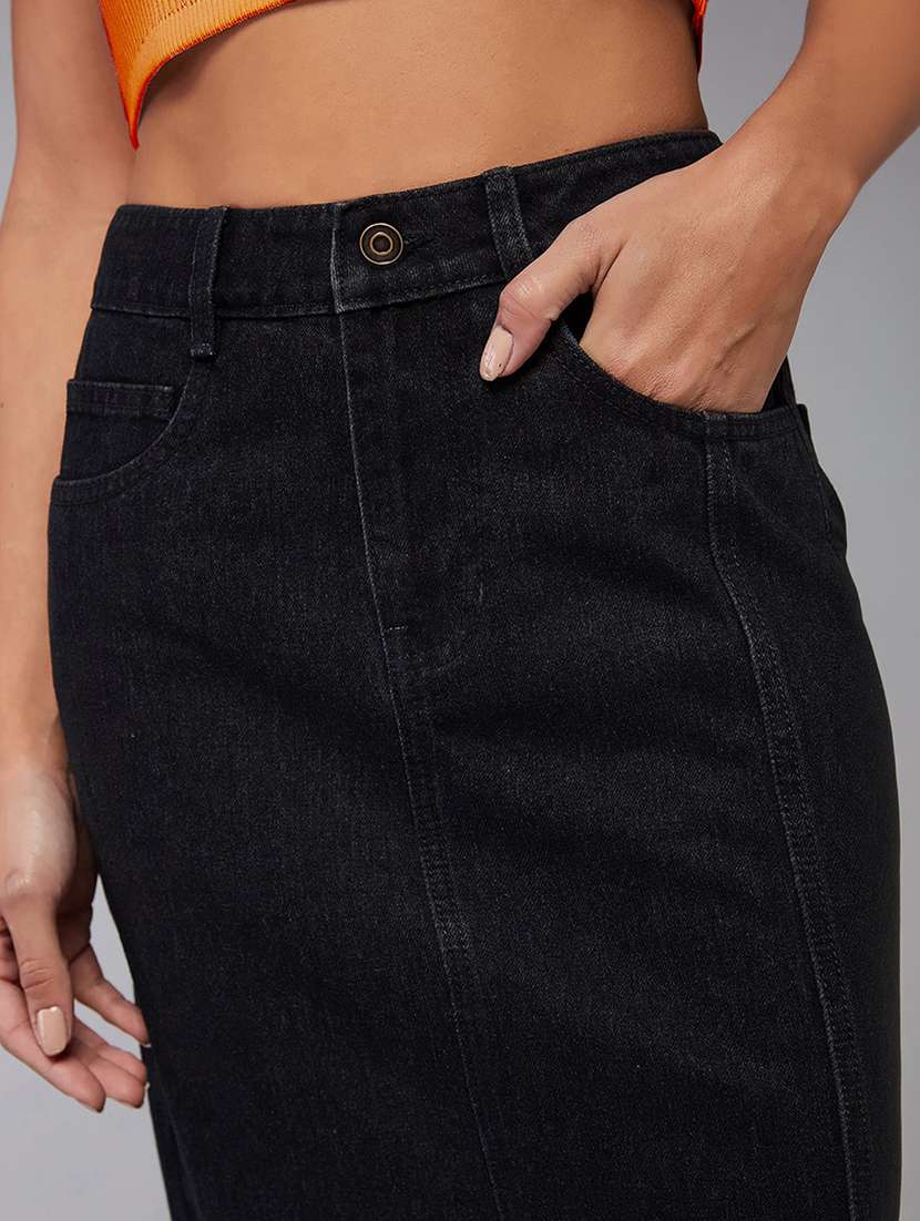 women solid high rise denim skirt - 22540490 -  Standard Image - 1
