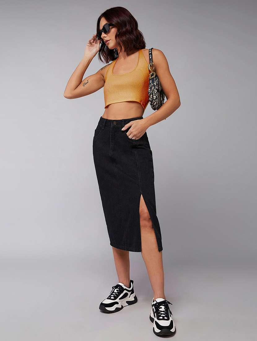 women solid high rise denim skirt - 22540490 -  Standard Image - 4