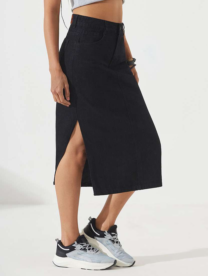 Women Solid High Rise Denim Skirt - 22540501 -  Standard Image - 1