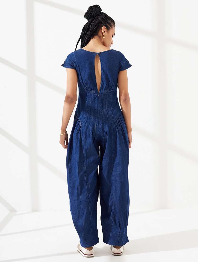 Women Solid Short Sleeves Full Leg Jumpsuit - 22540515 -  Standard Image - 4