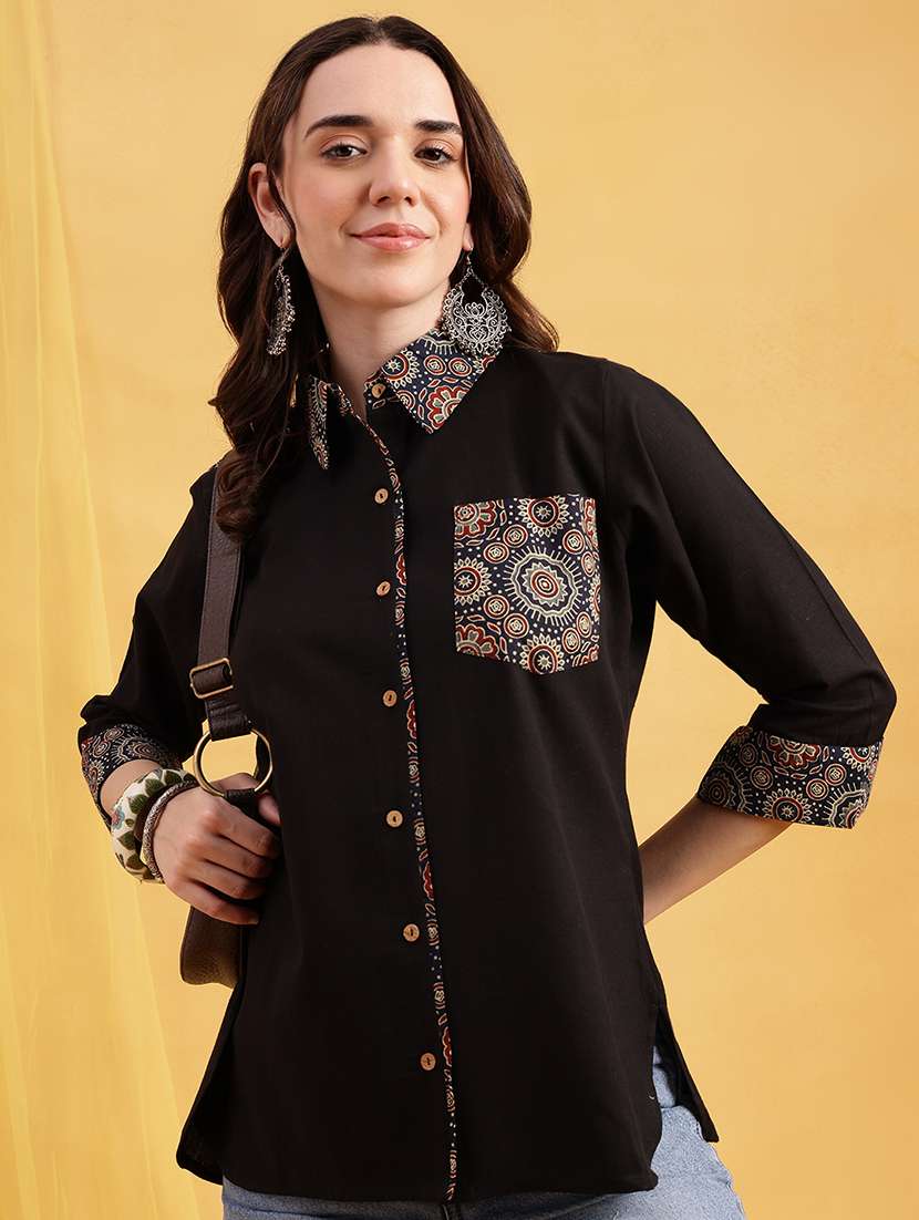 women printed three quarter sleeves regular shirt