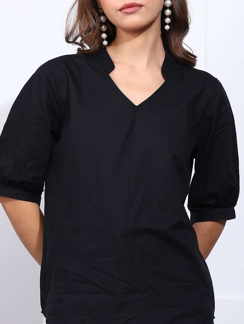 women solid mandarin neck regular top - 22540546 -  Standard Image - 1