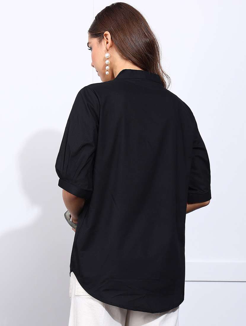 women solid mandarin neck regular top - 22540546 -  Standard Image - 4