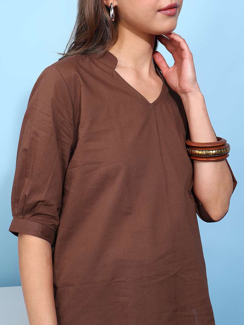women solid mandarin neck regular top - 22540547 -  Standard Image - 1