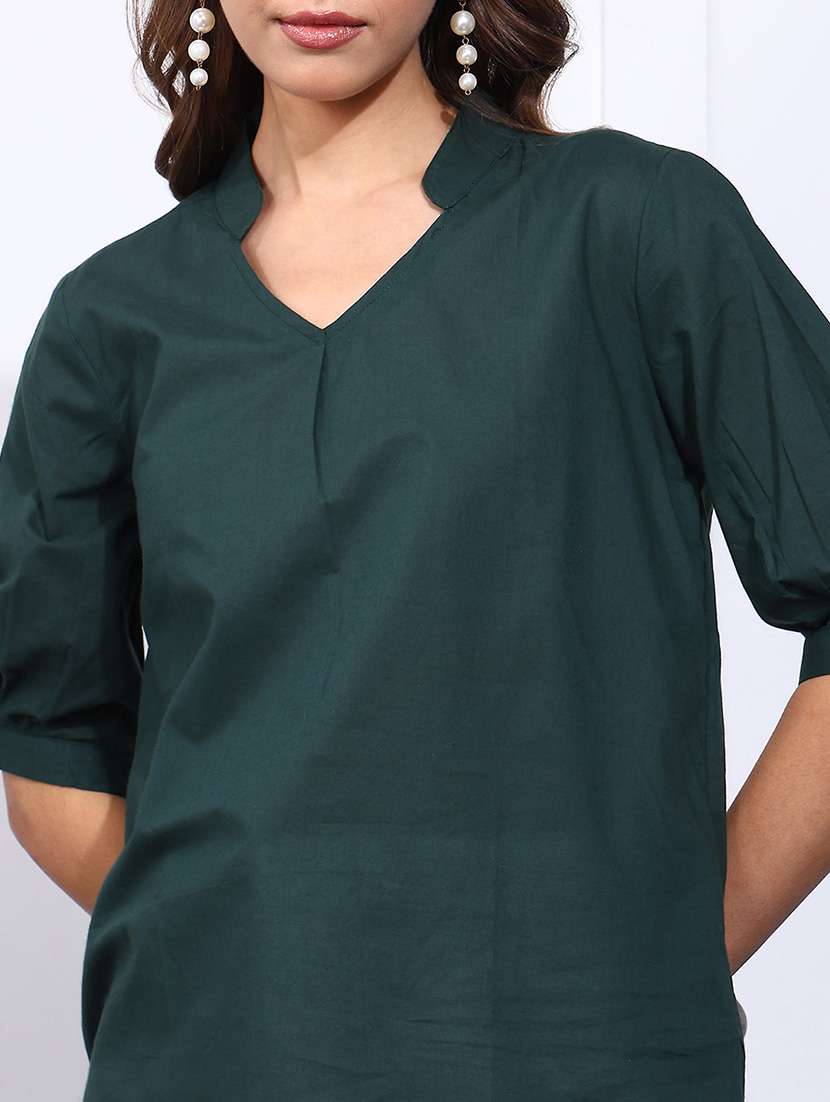 Women Solid Mandarin Neck Regular Top - 22540548 -  Standard Image - 1