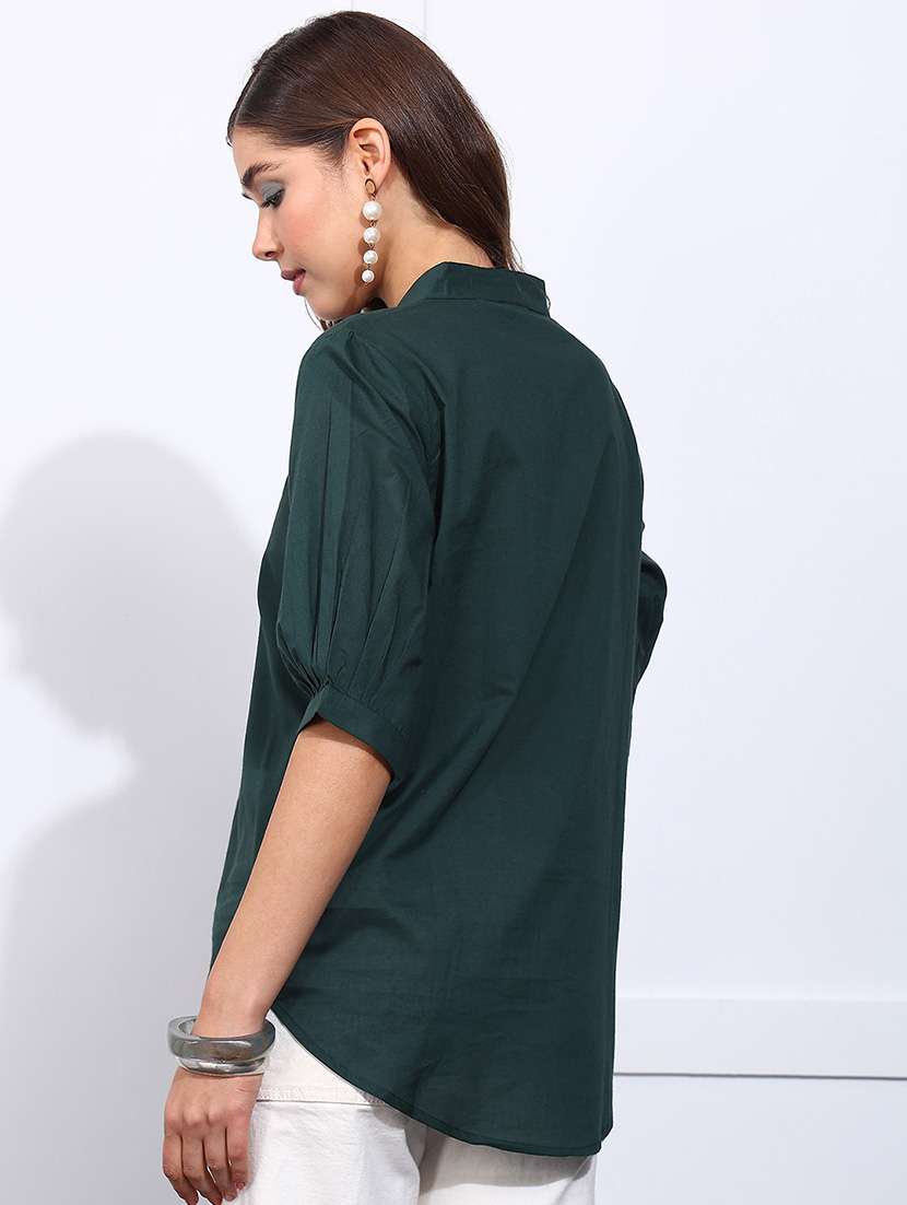 Women Solid Mandarin Neck Regular Top - 22540548 -  Standard Image - 4