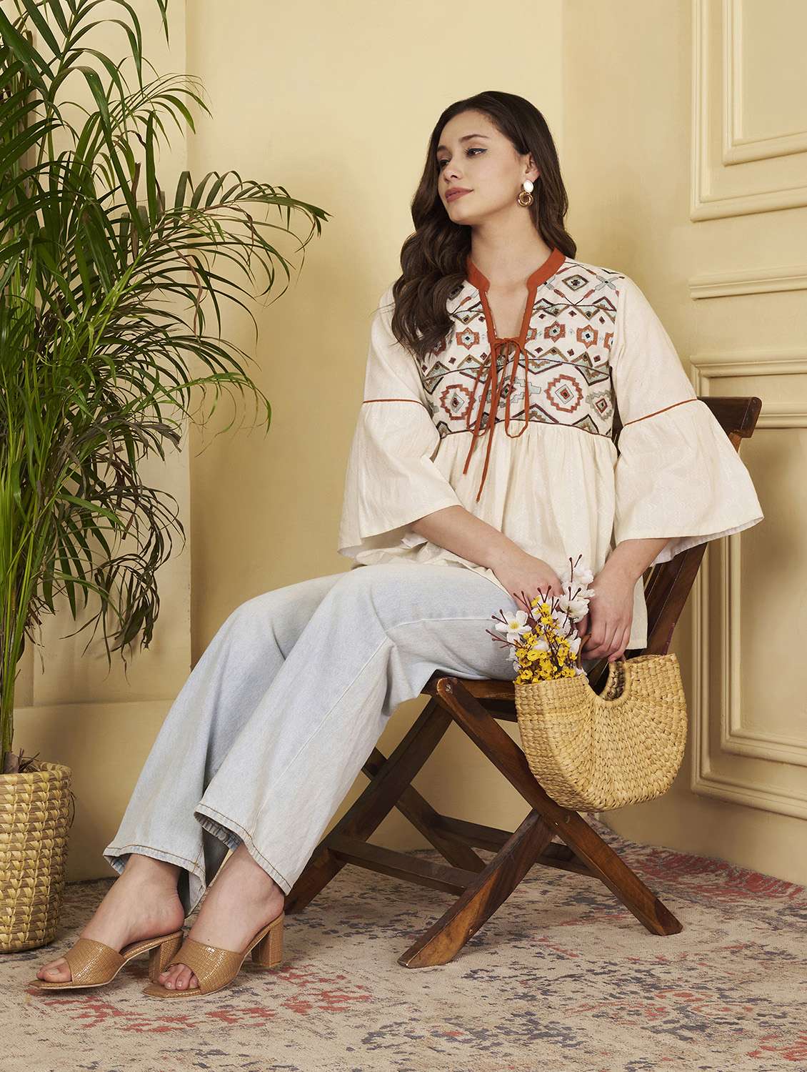 women self design bell sleeves a-line top - 22540553 -  Standard Image - 4