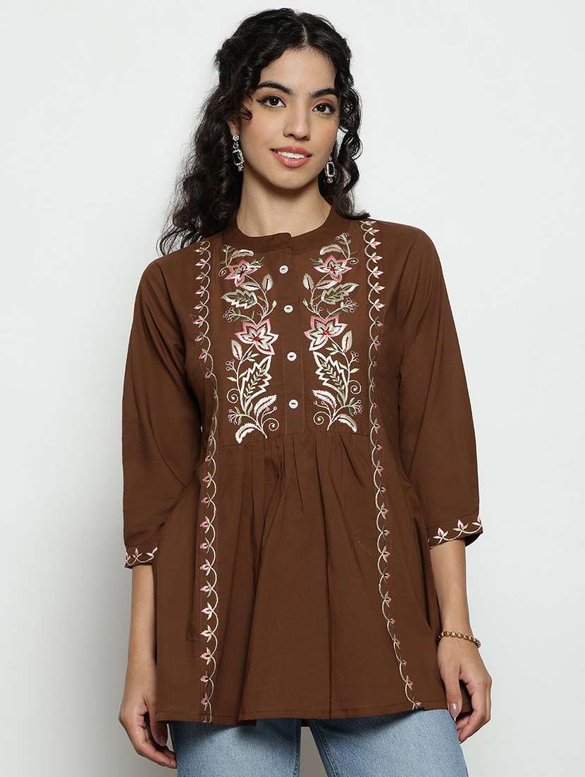 women embroidered three quarter sleeves a-line tunic - 22540558 -  Standard Image - 1