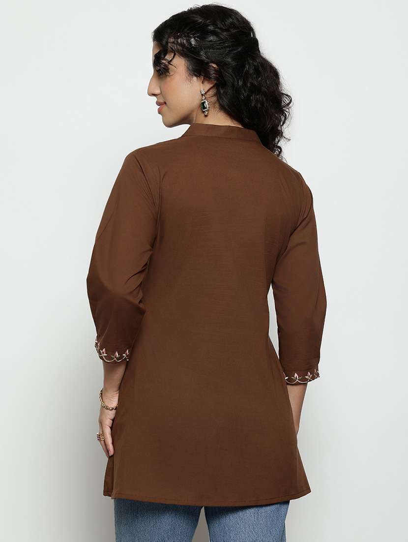 women embroidered three quarter sleeves a-line tunic - 22540558 -  Standard Image - 4