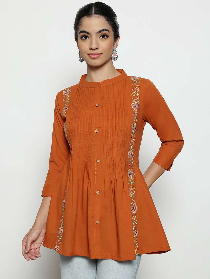 women embroidered three quarter sleeves a-line tunic - 22540560 -  Standard Image - 1