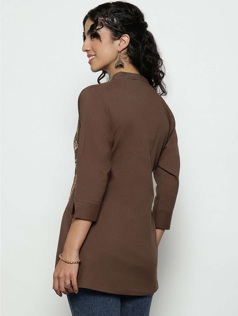 women embroidered three quarter sleeves a-line tunic - 22540561 -  Standard Image - 4