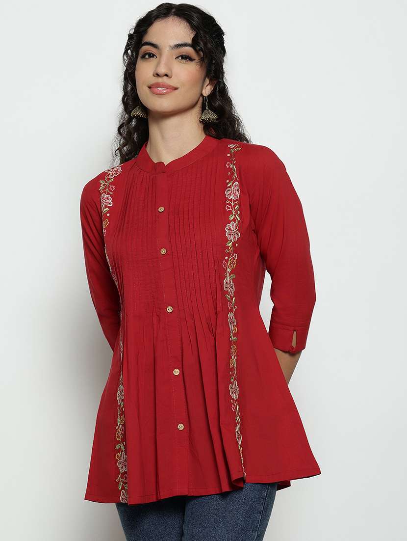 women embroidered three quarter sleeves a-line tunic - 22540562 -  Standard Image - 1