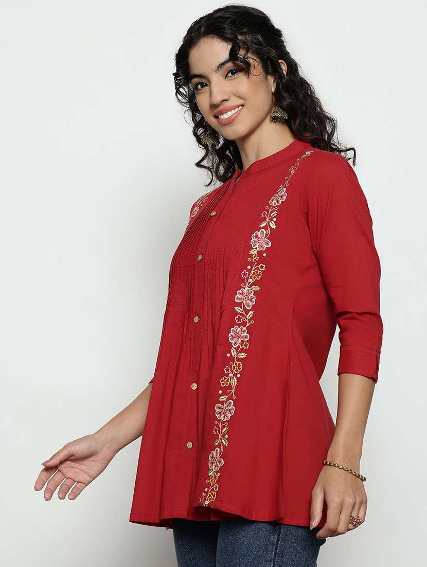 women embroidered three quarter sleeves a-line tunic - 22540562 -  Standard Image - 4