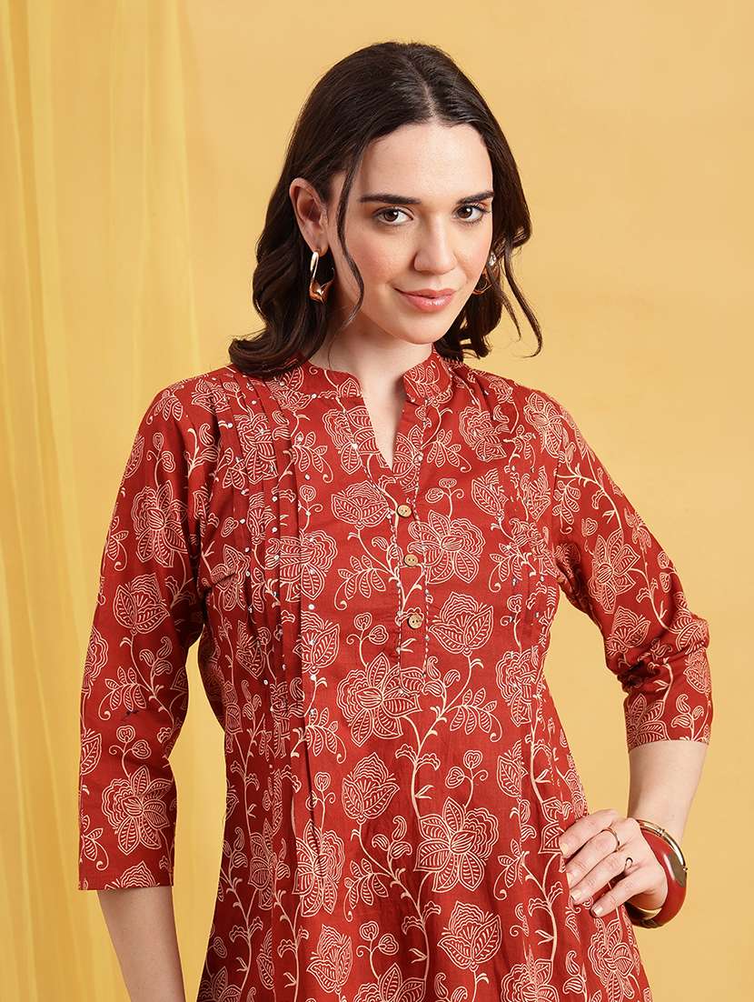 women printed three quarter sleeves a-line tunic - 22540568 -  Standard Image - 1