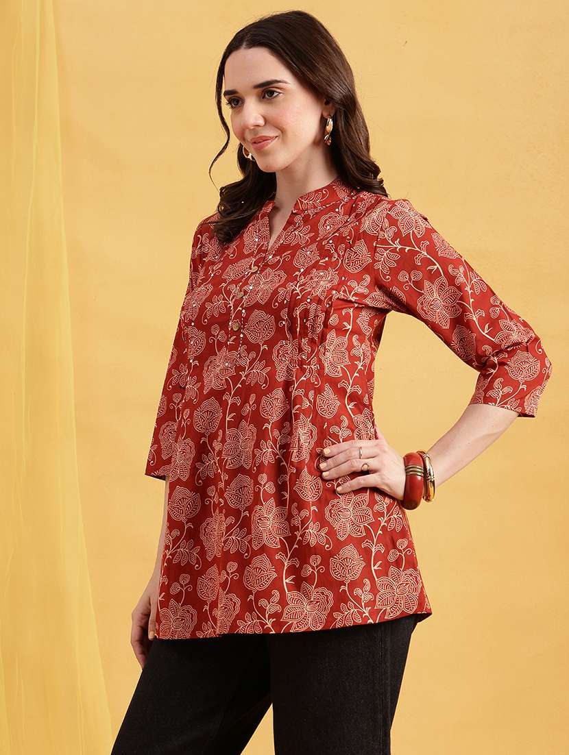 women printed three quarter sleeves a-line tunic - 22540568 -  Standard Image - 4