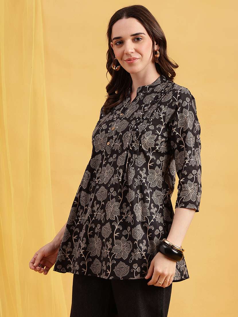 women printed three quarter sleeves a-line top - 22540569 -  Standard Image - 4