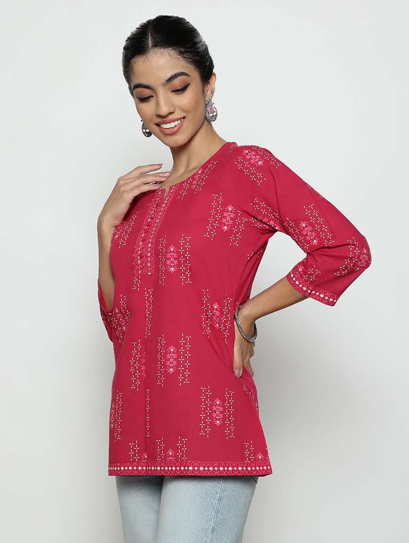 women printed three quarter sleeves staright kurti - 22540570 -  Standard Image - 4