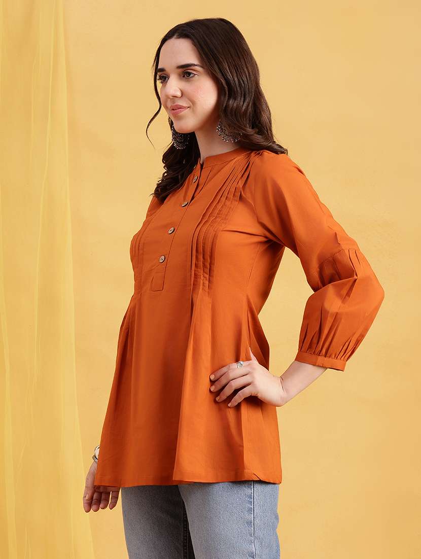 women solid three quarter sleeves a-line tunic - 22540571 -  Standard Image - 4