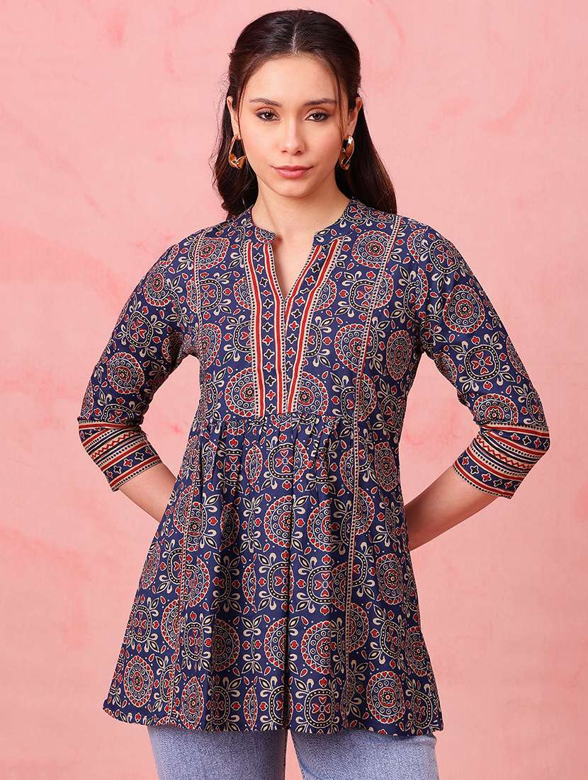 women printed three quarter sleeves a-line tunic - 22540573 -  Standard Image - 1