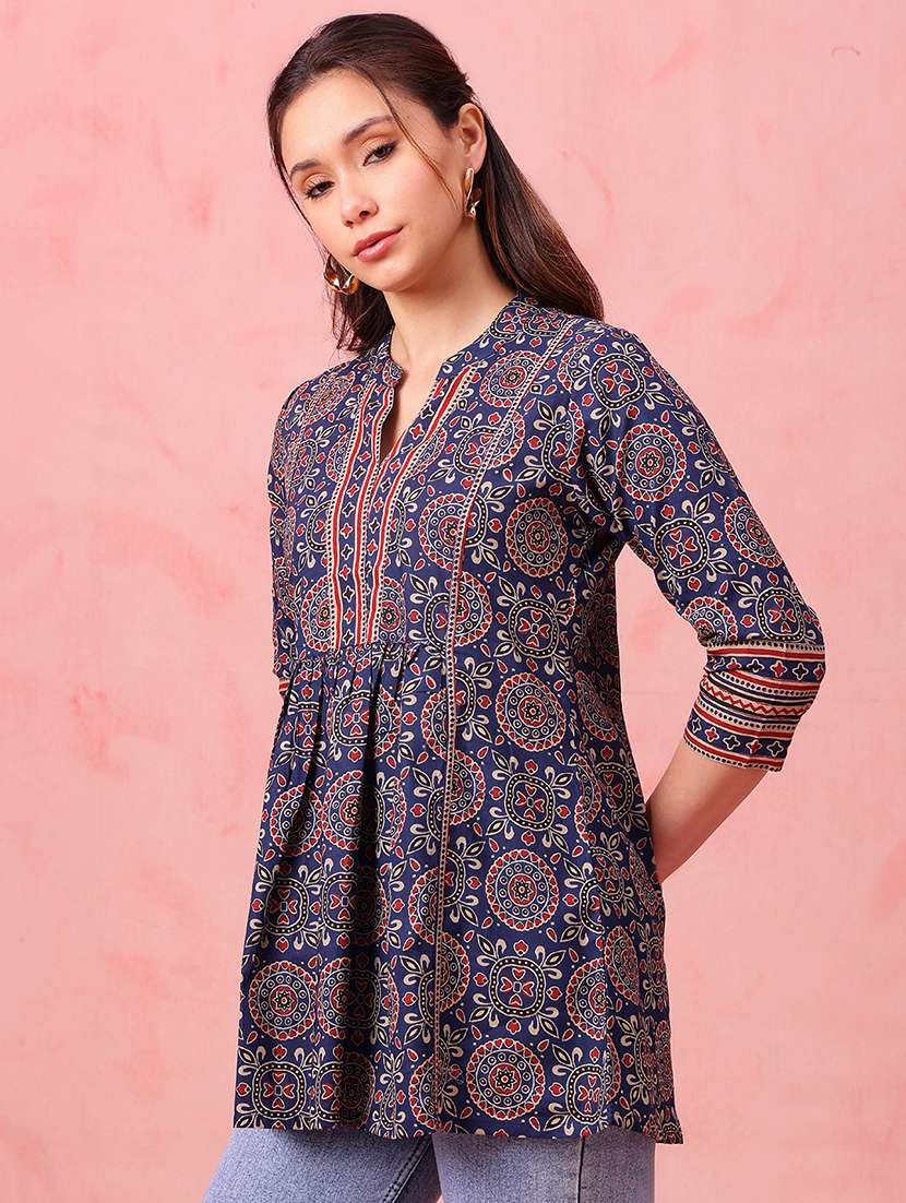 women printed three quarter sleeves a-line tunic - 22540573 -  Standard Image - 4