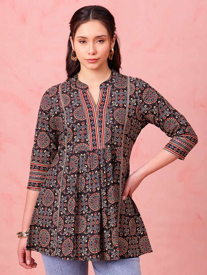women printed three quarter sleeves a-line tunic - 22540574 -  Standard Image - 1