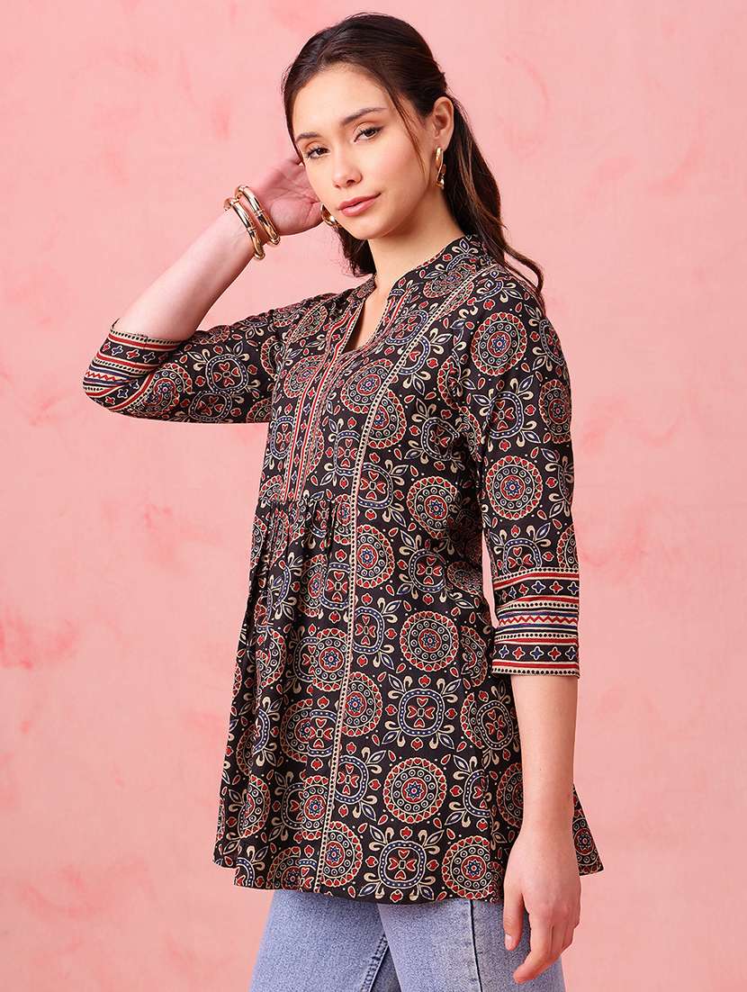 women printed three quarter sleeves a-line tunic - 22540574 -  Standard Image - 4