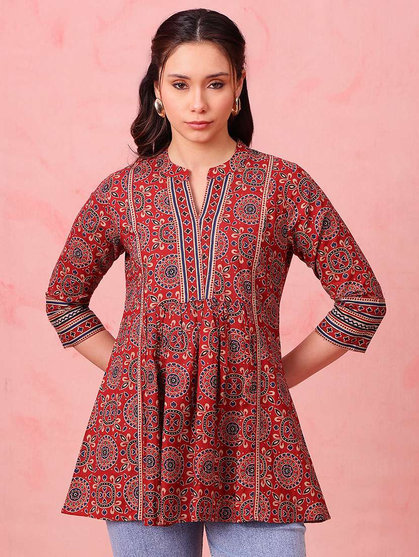 women printed three quarter sleeves a-line tunic - 22540575 -  Standard Image - 1