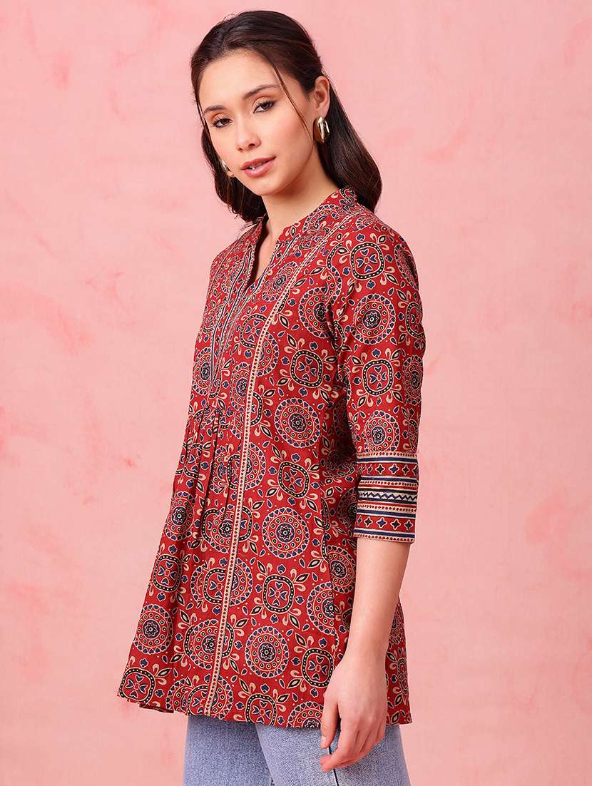 women printed three quarter sleeves a-line tunic - 22540575 -  Standard Image - 4