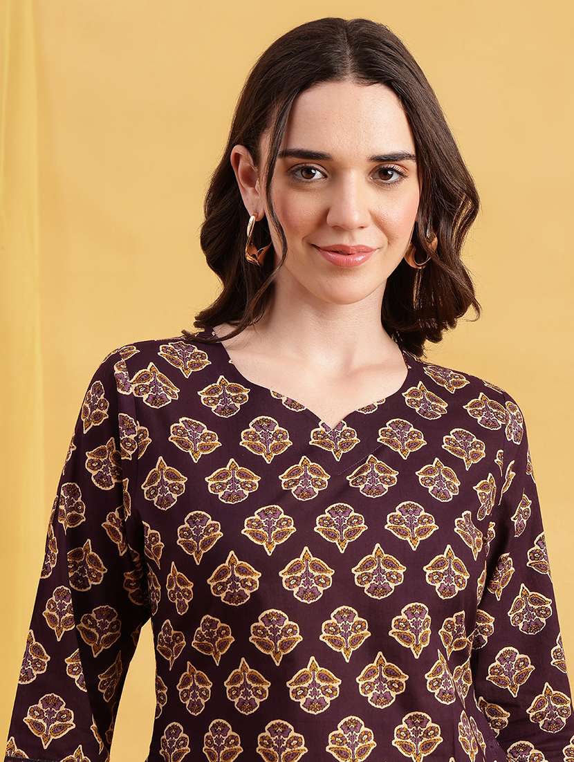 women printed three quarter sleeves straight kurti - 22540576 -  Standard Image - 1
