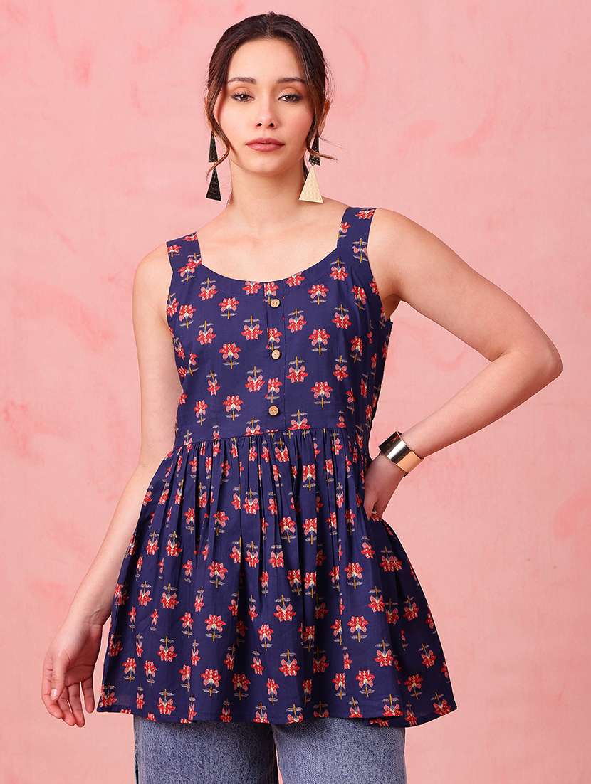 women printed sleeveless peplum tunic - 22540578 -  Standard Image - 1