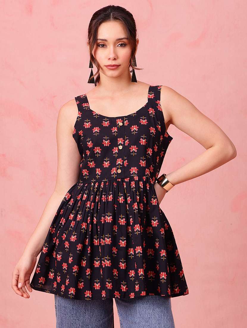 women printed sleeveless peplum tunic - 22540579 -  Standard Image - 1